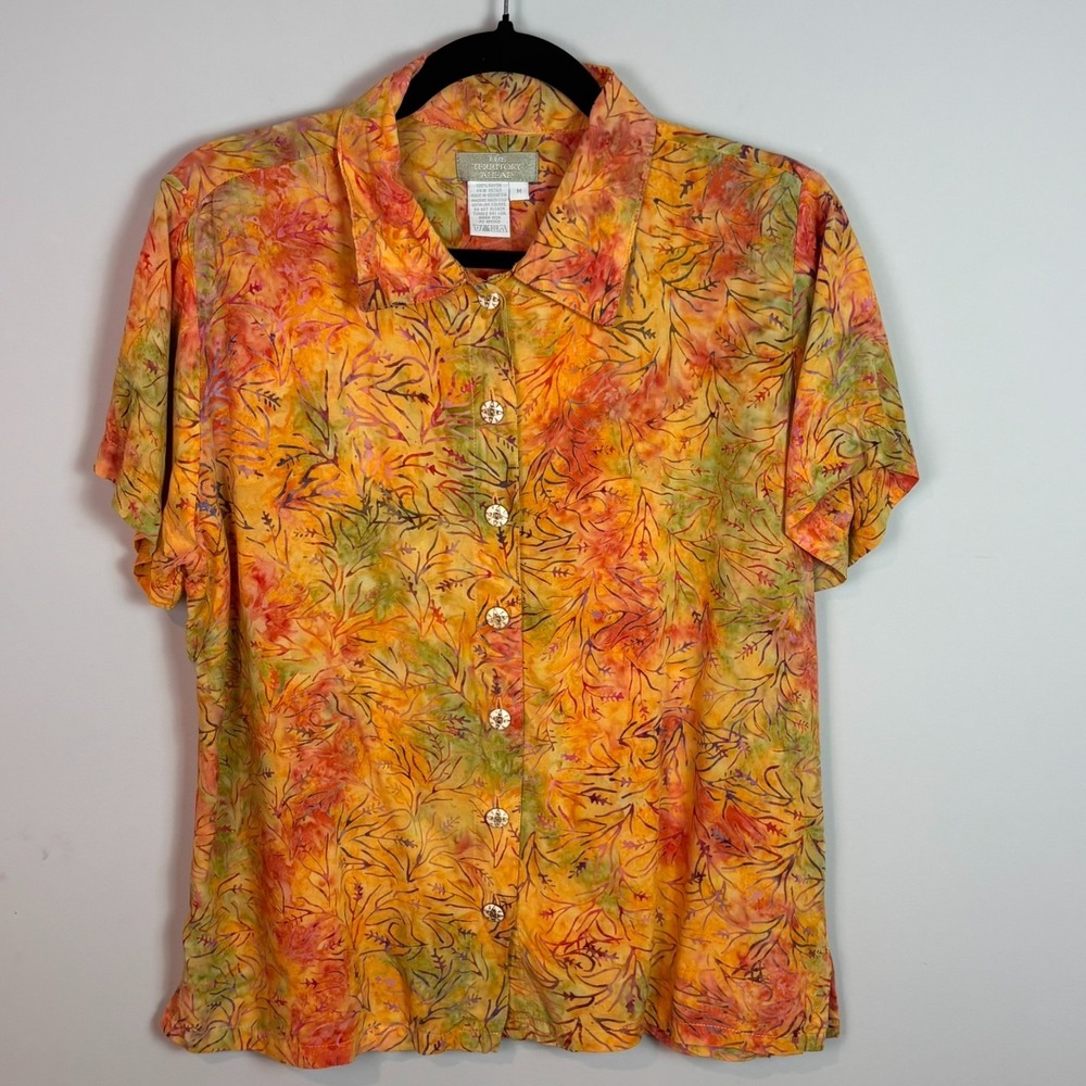 The Territory Ahead Womens Button up Floral Hawaiian Tropical Blouse MED Resort